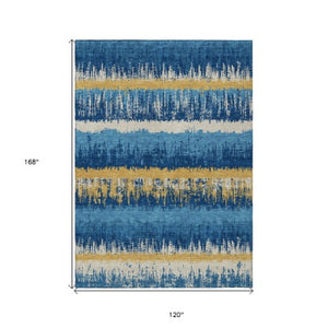 Homeroots 3' Striped Artichoke Green Beige Ivory Washable Area Rug For Indoor Outdoor Spaces, Durable Design 10' X 14' Polyester 598375