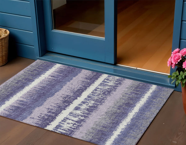 Homeroots 3' Striped Artichoke Green Beige Ivory Washable Area Rug For Indoor Outdoor Spaces, Durable Design 3' X 5' Polyester 598376