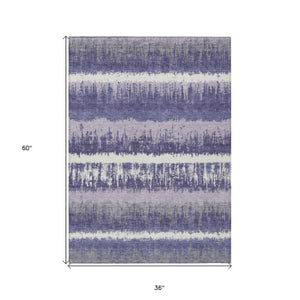 Homeroots 3' Striped Artichoke Green Beige Ivory Washable Area Rug For Indoor Outdoor Spaces, Durable Design 3' X 5' Polyester 598376