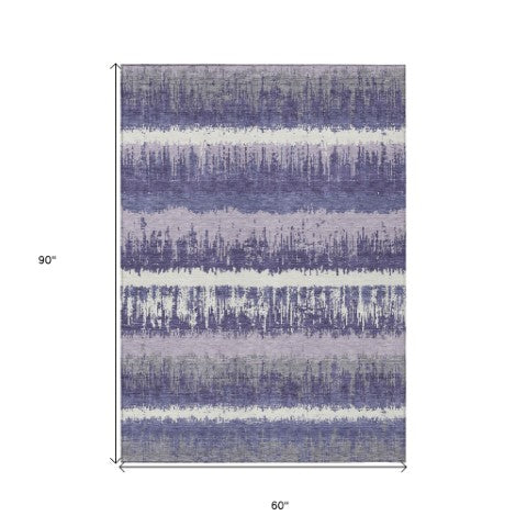 Homeroots 3' Striped Artichoke Green Beige Ivory Washable Area Rug For Indoor Outdoor Spaces, Durable Design 5' X 8' Polyester 598377