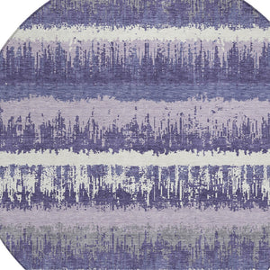 Homeroots 3' Striped Artichoke Green Beige Ivory Washable Area Rug For Indoor Outdoor Spaces, Durable Design 8' Round Polyester 598378