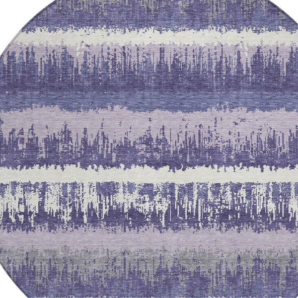 Homeroots 3' Striped Artichoke Green Beige Ivory Washable Area Rug For Indoor Outdoor Spaces, Durable Design 8' Round Polyester 598378