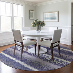 Homeroots 3' Striped Artichoke Green Beige Ivory Washable Area Rug For Indoor Outdoor Spaces, Durable Design 8' Round Polyester 598378