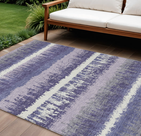 Homeroots 3' Striped Artichoke Green Beige Ivory Washable Area Rug For Indoor Outdoor Spaces, Durable Design 10' X 14' Polyester 598381