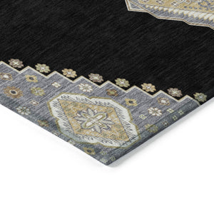 Homeroots 3' Black Gold And Gray Oriental Rug - Stylish Washable Indoor Outdoor Area Rug For Any Space 3' X 5' Polyester 598382