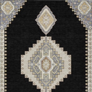 Homeroots 3' Black Gold And Gray Oriental Rug - Stylish Washable Indoor Outdoor Area Rug For Any Space 5' X 8' Polyester 598383