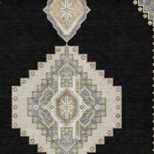 Homeroots 3' Black Gold And Gray Oriental Rug - Stylish Washable Indoor Outdoor Area Rug For Any Space 5' X 8' Polyester 598383