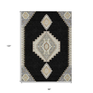 Homeroots 3' Black Gold And Gray Oriental Rug - Stylish Washable Indoor Outdoor Area Rug For Any Space 8' X 10' Polyester 598385
