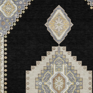 Homeroots 3' Black Gold And Gray Oriental Rug - Stylish Washable Indoor Outdoor Area Rug For Any Space 8' X 10' Polyester 598385