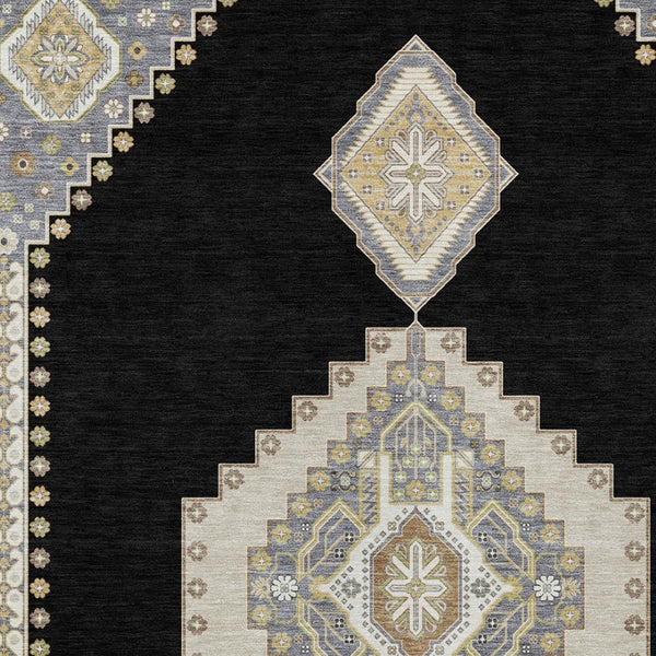 Homeroots 3' Black Gold And Gray Oriental Rug - Stylish Washable Indoor Outdoor Area Rug For Any Space 8' X 10' Polyester 598385