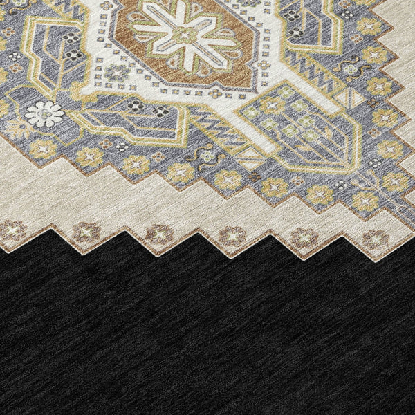 Homeroots 3' Black Gold And Gray Oriental Rug - Stylish Washable Indoor Outdoor Area Rug For Any Space 8' X 10' Polyester 598385