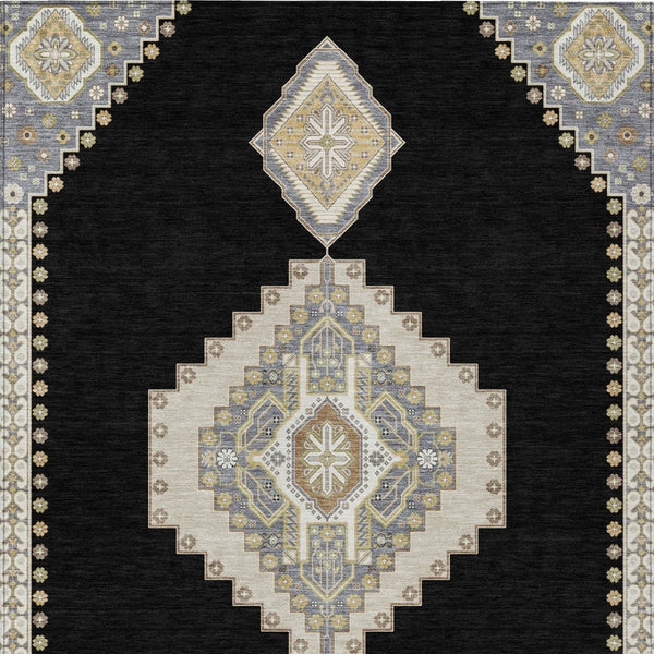 Homeroots 3' Black Gold And Gray Oriental Rug - Stylish Washable Indoor Outdoor Area Rug For Any Space 9' X 12' Polyester 598386