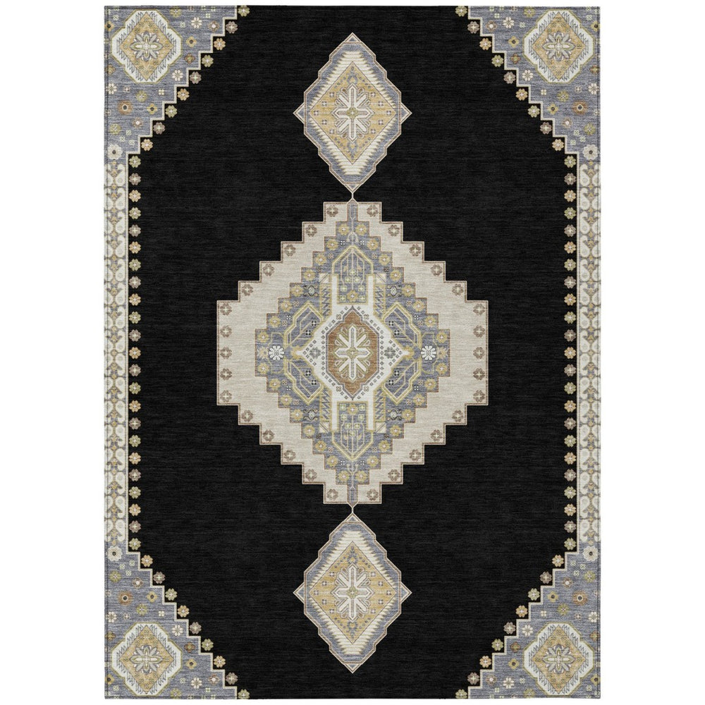 HomeRoots 9' X 12' Black Gold and Gray Oriental Indoor-Outdoor Area Rug - Durable, Washable, Elegant Design! 598386