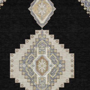 Homeroots 3' Black Gold And Gray Oriental Rug - Stylish Washable Indoor Outdoor Area Rug For Any Space 9' X 12' Polyester 598386