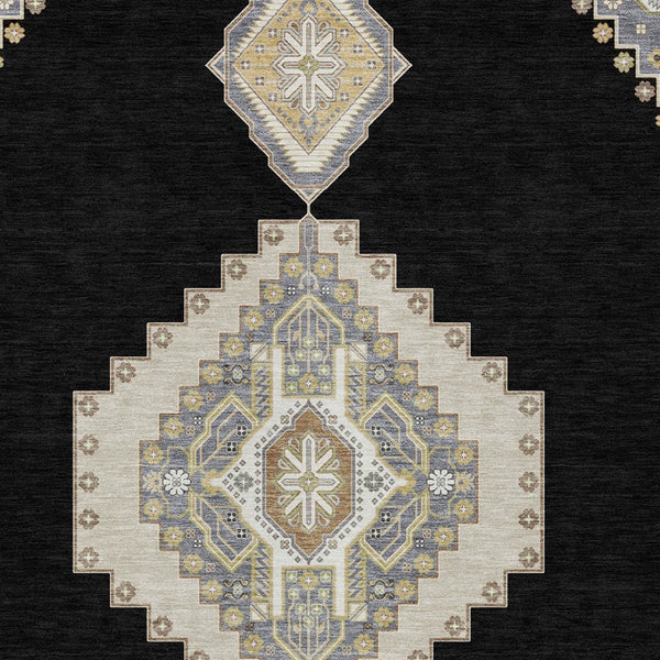 Homeroots 3' Black Gold And Gray Oriental Rug - Stylish Washable Indoor Outdoor Area Rug For Any Space 9' X 12' Polyester 598386