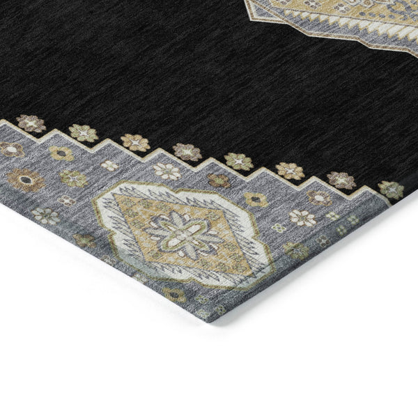 Homeroots 3' Black Gold And Gray Oriental Rug - Stylish Washable Indoor Outdoor Area Rug For Any Space 10' X 14' Polyester 598387