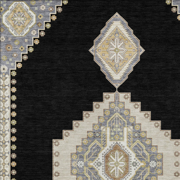 Homeroots 3' Black Gold And Gray Oriental Rug - Stylish Washable Indoor Outdoor Area Rug For Any Space 10' X 14' Polyester 598387