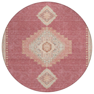 HomeRoots 5' Blush Gray and Beige Oriental Area Rug - Stylish, Washable, Durable for Indoor and Outdoor Spaces 8' Round 598390