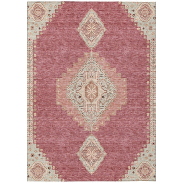 HomeRoots 5' Blush Gray and Beige Oriental Area Rug - Stylish, Washable, Durable for Indoor and Outdoor Spaces 8' X 10' 598391