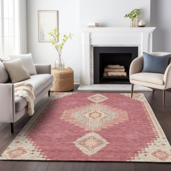 HomeRoots 5' Blush Gray and Beige Oriental Area Rug - Stylish, Washable, Durable for Indoor and Outdoor Spaces 8' X 10' 598391