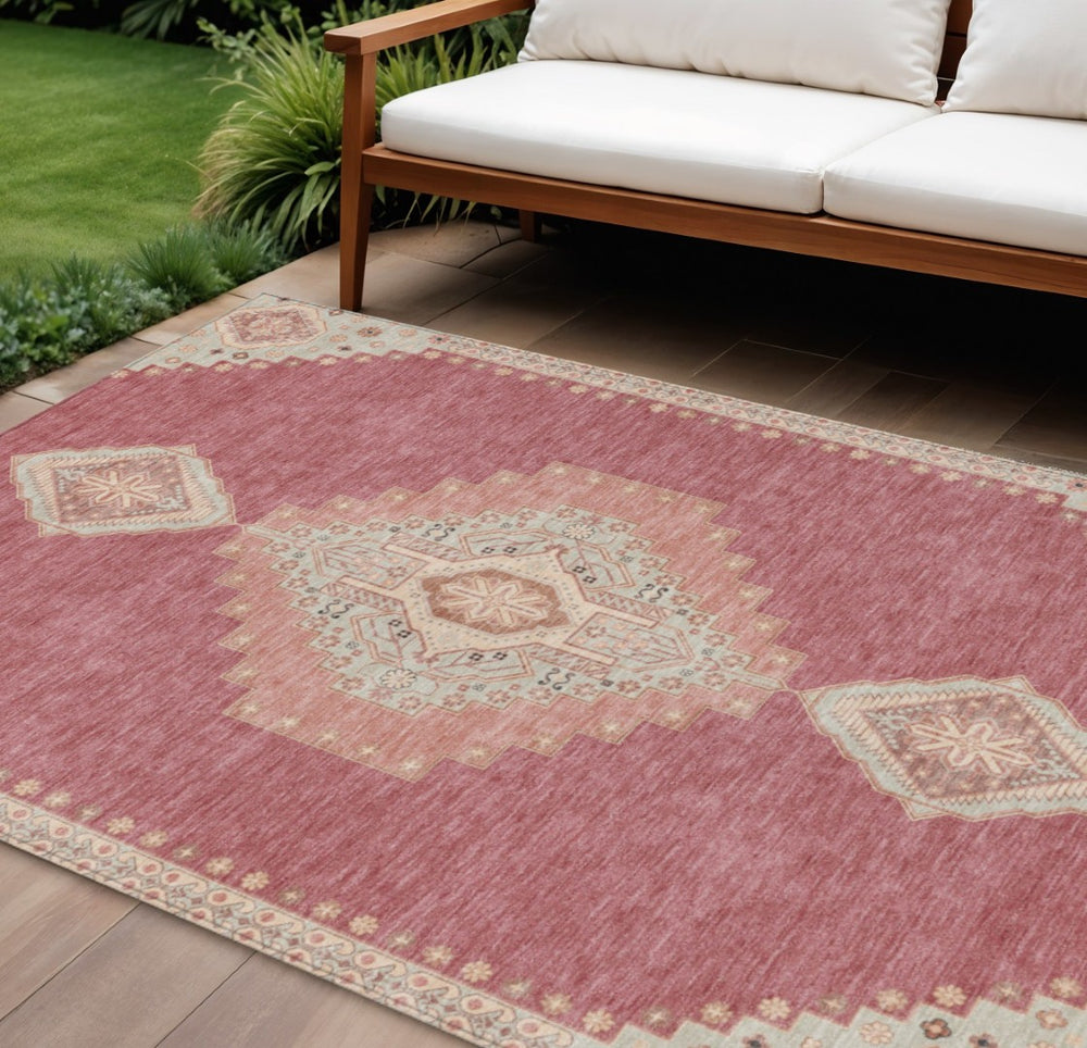 HomeRoots 5' Blush Gray and Beige Oriental Area Rug - Stylish, Washable, Durable for Indoor and Outdoor Spaces 10' X 14' 598393