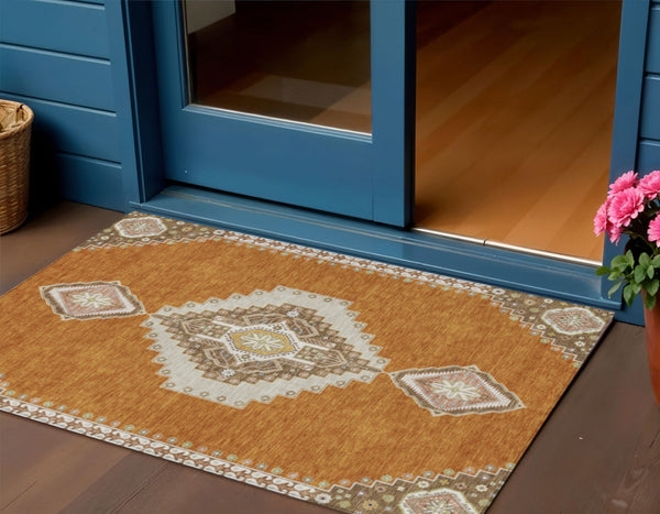 Homeroots 3' Black Gold And Gray Oriental Rug - Stylish Washable Indoor Outdoor Area Rug For Any Space 3' X 5' Polyester 598394