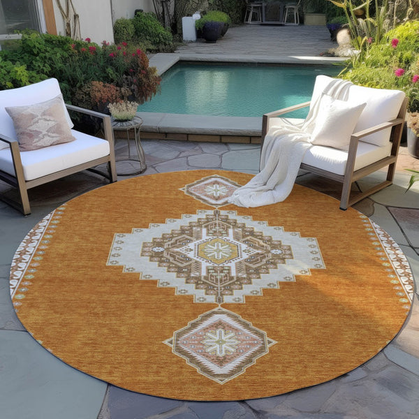 Homeroots 3' Black Gold And Gray Oriental Rug - Stylish Washable Indoor Outdoor Area Rug For Any Space 8' Round Polyester 598396