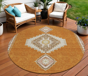 Homeroots 3' Black Gold And Gray Oriental Rug - Stylish Washable Indoor Outdoor Area Rug For Any Space 8' Round Polyester 598396