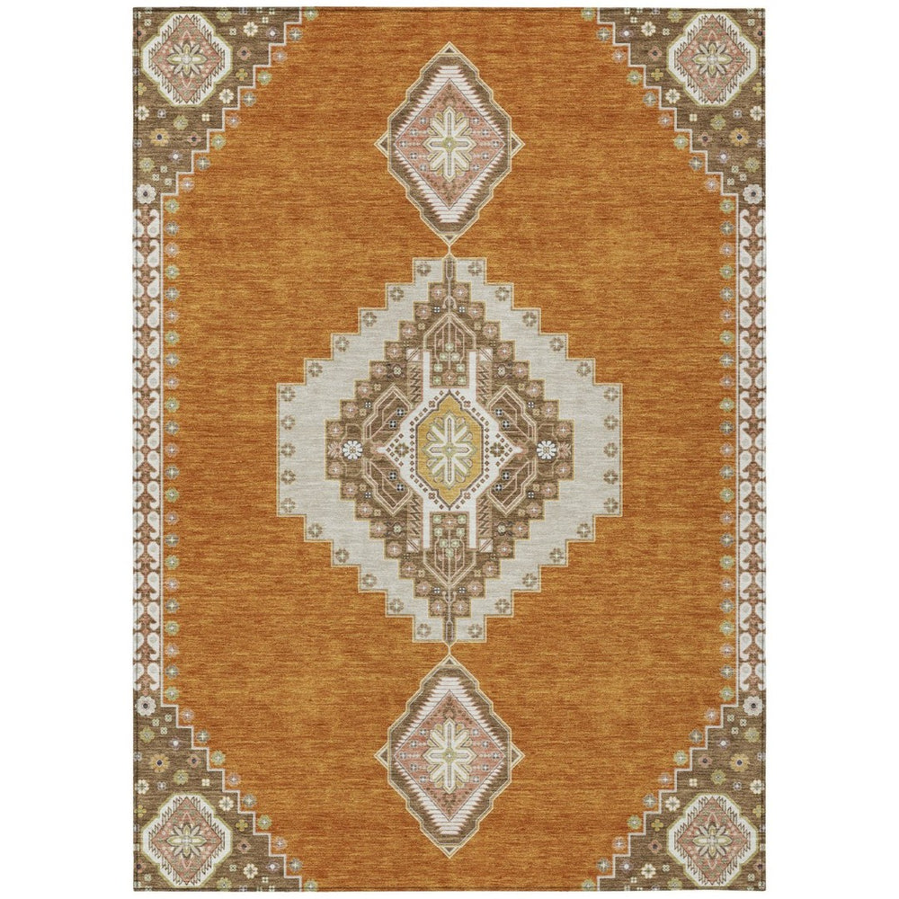HomeRoots 5' Timeless Copper Brown and Ivory Oriental Washable Indoor-Outdoor Area Rug for High Traffic Zones 8' X 10' 598397