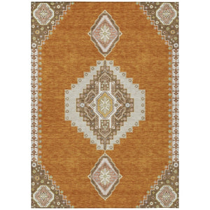 HomeRoots 5' Timeless Copper Brown and Ivory Oriental Washable Indoor-Outdoor Area Rug for High Traffic Zones 8' X 10' 598397
