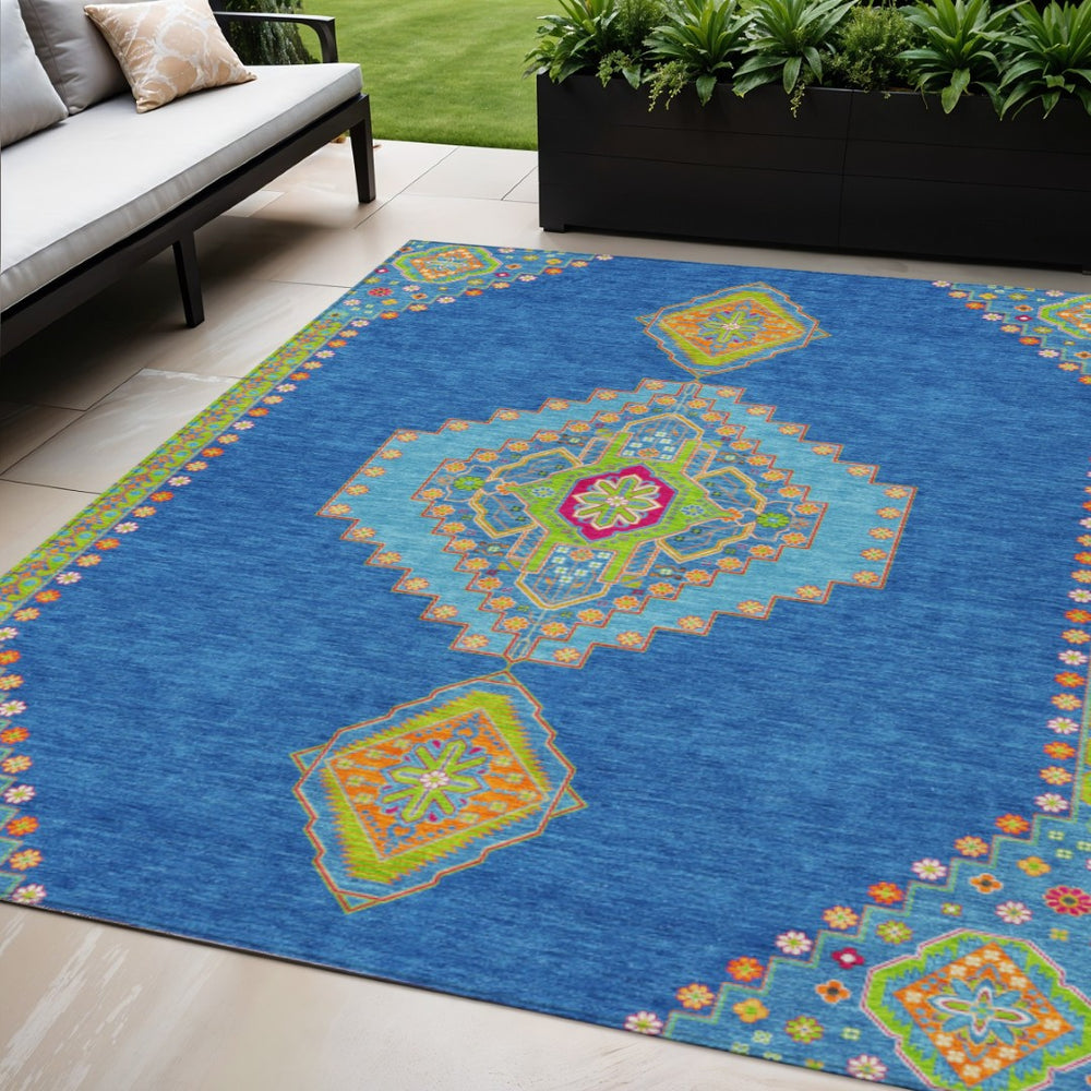 HomeRoots 5' Durable Denim Blue Oriental Area Rug – Stylish, Washable & Perfect for Indoor/Outdoor Use 5' X 8' 598401