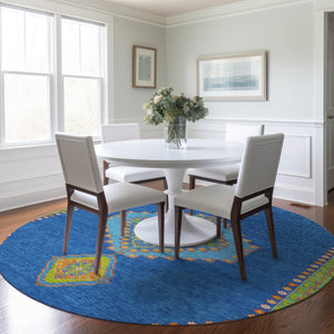 Homeroots 3' Black Gold And Gray Oriental Rug - Stylish Washable Indoor Outdoor Area Rug For Any Space 8' Round Polyester 598402