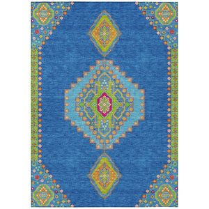 HomeRoots 9' Indoor Outdoor Area Rug in Denim Blue, Red, and Green - Stain-Resistant, Washable, Durable Design 598404