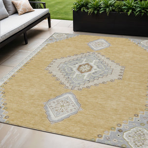 Homeroots 3' Black Gold And Gray Oriental Rug - Stylish Washable Indoor Outdoor Area Rug For Any Space 5' X 8' Polyester 598407