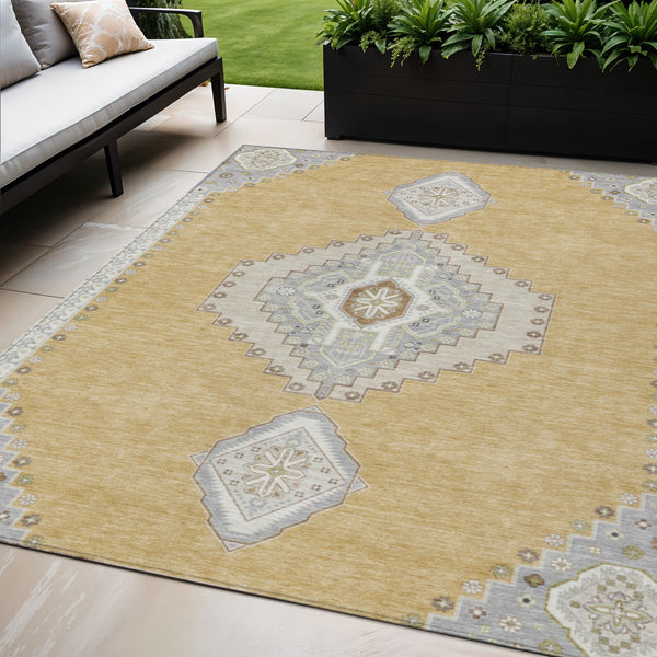 Homeroots 3' Black Gold And Gray Oriental Rug - Stylish Washable Indoor Outdoor Area Rug For Any Space 5' X 8' Polyester 598407