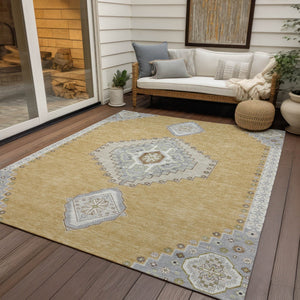 Homeroots 3' Black Gold And Gray Oriental Rug - Stylish Washable Indoor Outdoor Area Rug For Any Space 5' X 8' Polyester 598407