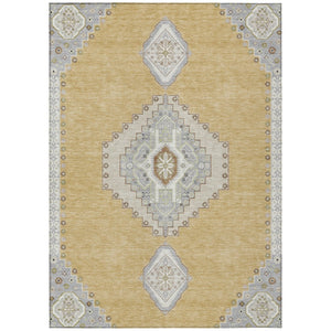 HomeRoots 5' Timeless Gold Gray Ivory Oriental Indoor Outdoor Area Rug - Durable, Washable, Stylish Design 5' X 8' 598407