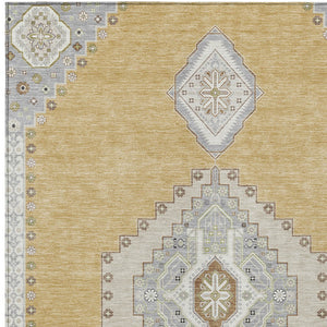 Homeroots 3' Black Gold And Gray Oriental Rug - Stylish Washable Indoor Outdoor Area Rug For Any Space 5' X 8' Polyester 598407