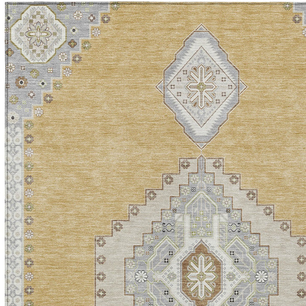 Homeroots 3' Black Gold And Gray Oriental Rug - Stylish Washable Indoor Outdoor Area Rug For Any Space 5' X 8' Polyester 598407