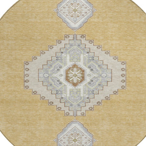 Homeroots 3' Black Gold And Gray Oriental Rug - Stylish Washable Indoor Outdoor Area Rug For Any Space 8' Round Polyester 598408