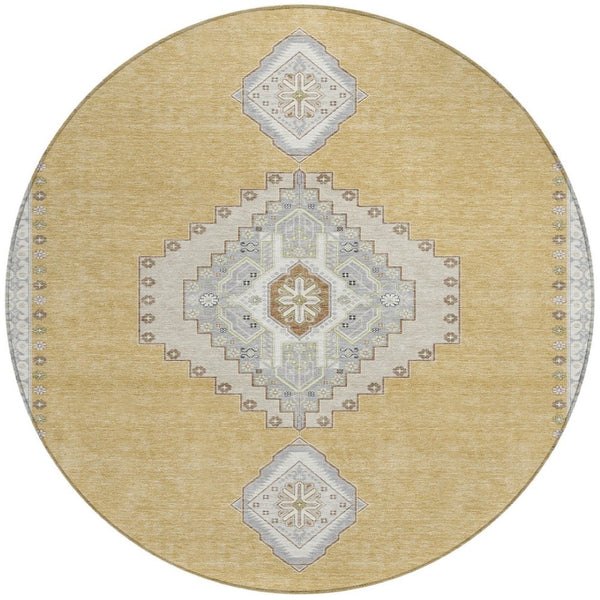 Homeroots 3' Black Gold And Gray Oriental Rug - Stylish Washable Indoor Outdoor Area Rug For Any Space 8' Round Polyester 598408
