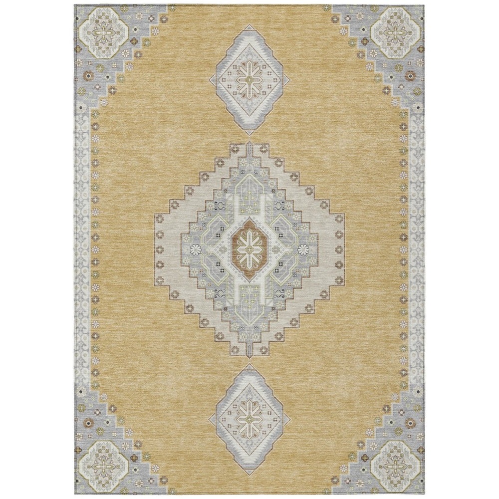 HomeRoots 9' Gold, Gray, and Ivory Washable Oriental Area Rug for Indoor & Outdoor Use - Durable & Stylish! 598410