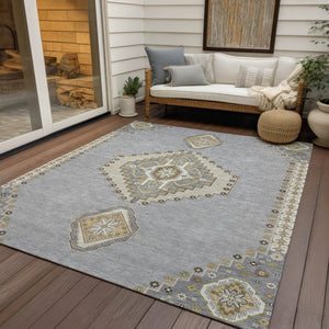 Homeroots 3' Black Gold And Gray Oriental Rug - Stylish Washable Indoor Outdoor Area Rug For Any Space 3' X 5' Polyester 598412