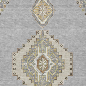 Homeroots 3' Black Gold And Gray Oriental Rug - Stylish Washable Indoor Outdoor Area Rug For Any Space 5' X 8' Polyester 598413