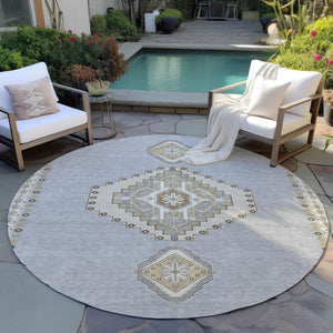 Homeroots 3' Black Gold And Gray Oriental Rug - Stylish Washable Indoor Outdoor Area Rug For Any Space 8' Round Polyester 598414