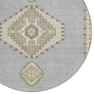 Homeroots 3' Black Gold And Gray Oriental Rug - Stylish Washable Indoor Outdoor Area Rug For Any Space 8' Round Polyester 598414