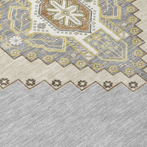 Homeroots 3' Black Gold And Gray Oriental Rug - Stylish Washable Indoor Outdoor Area Rug For Any Space 8' Round Polyester 598414