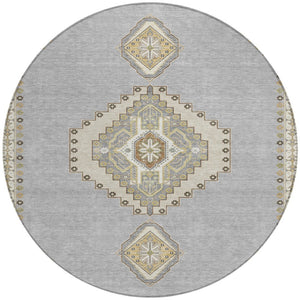 Homeroots 3' Black Gold And Gray Oriental Rug - Stylish Washable Indoor Outdoor Area Rug For Any Space 8' Round Polyester 598414