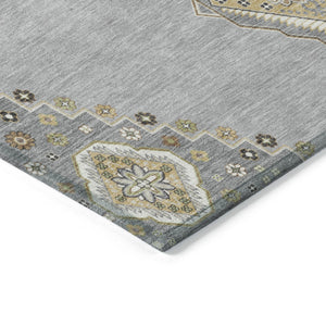 Homeroots 3' Black Gold And Gray Oriental Rug - Stylish Washable Indoor Outdoor Area Rug For Any Space 8' X 10' Polyester 598415