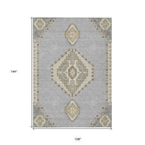Homeroots 3' Black Gold And Gray Oriental Rug - Stylish Washable Indoor Outdoor Area Rug For Any Space 9' X 12' Polyester 598416